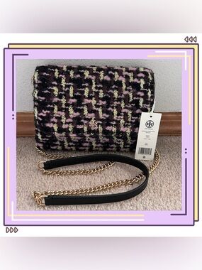 NWT Tory Burch Emerson Tweed Chain Wallet Bag Tweed 960/Multicolor OS